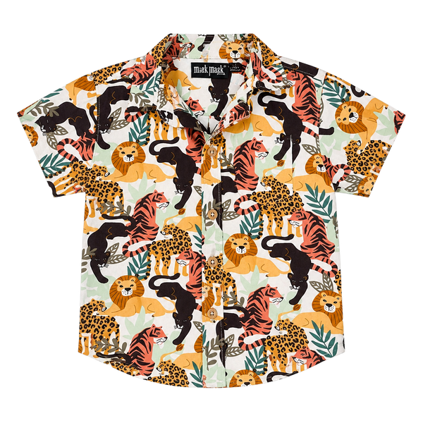 Baby/Kids 12M Short-Sleeve Jungle Animal Button-Up Shirt by Mick Mack