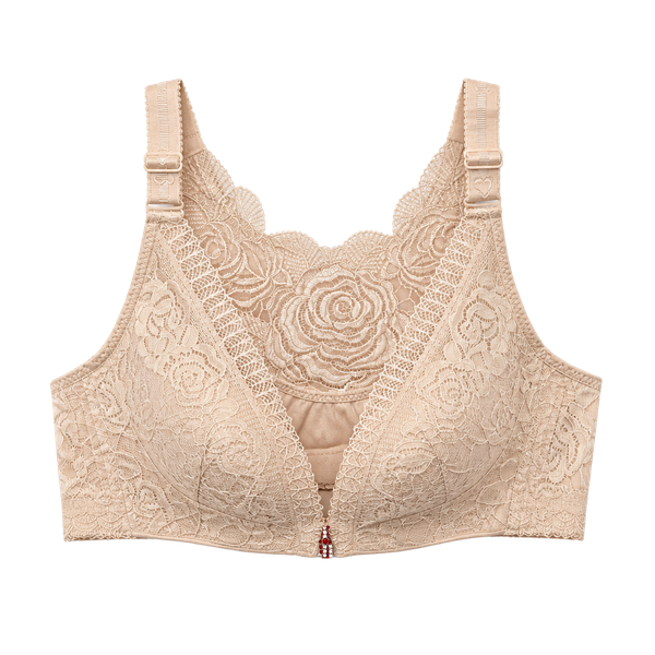 Women's Front Buckle Lace Edge Without Steel Ring Movement Seamless Gathering Adjustment Yoga Sleep Large Bra - .com