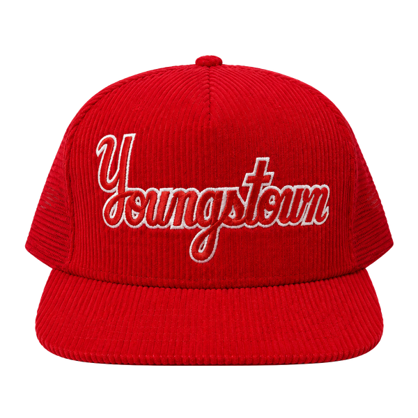 Youngstown Clothing Co. Trucker Hat One Size Fits All Red Script Corduroy