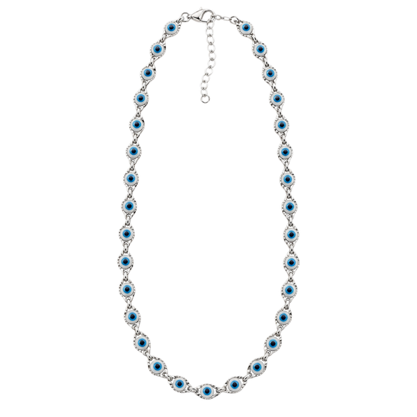 Evil Eye Necklace Silver Tone Blue White