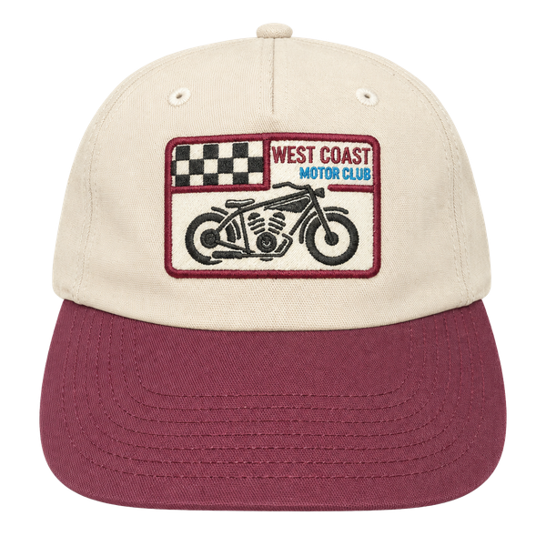 West Coast Motor Club Cap Cream Burgundy Motorcycle