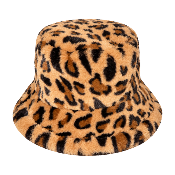 Faux Fur Leopard Print Bucket Hat