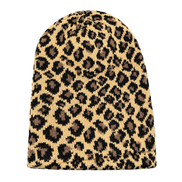 Leopard Print Knit Beanie Hat 