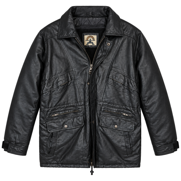 Vintage 90s Phase Two Multi-Pocket Black Genuine Leather Utility Parka Jacket - Men's XL