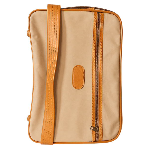 Vintage . American Tourister Mid-Century Style Shoulder Messenger Bag | Two-Tone Taupe & Cognac