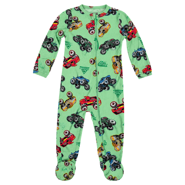 Monster Jam Sleep And Play Footed Pajamas 6/9M Green Monster Trucks