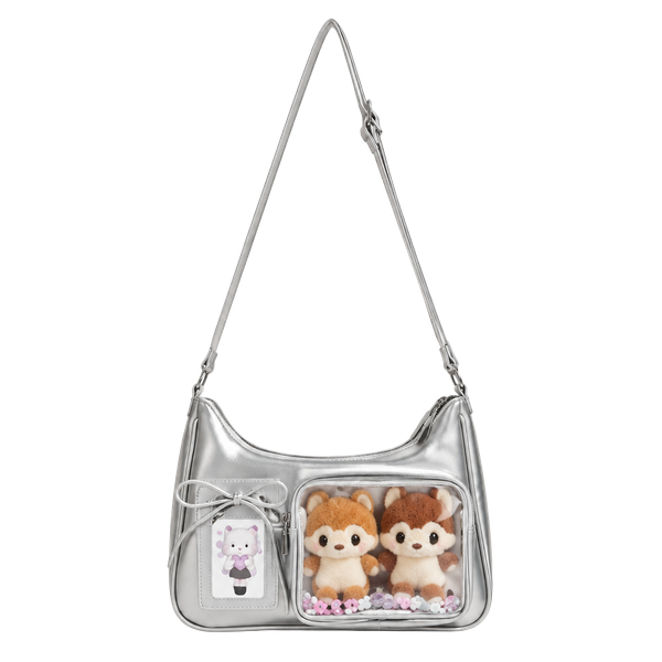 KJEYOB Ita Bag with Clear Display Pockets Silver