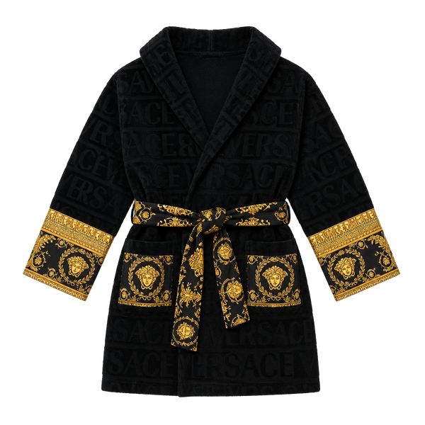 Versace I Heart Baroque Short Hooded Bathrobe Black Gold