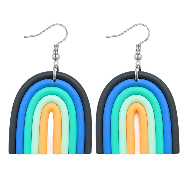 Handmade Polymer Clay Rainbow Dangle Earrings Blue Green Orange