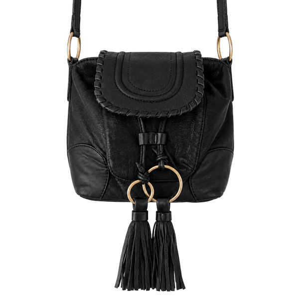 See By Chloe Black Leather Crossbody Bag with Tassels and Gold Hardware