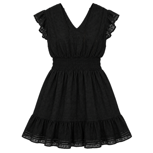 Rails Tara Smocked Mini Dress Size S Black Flutter Sleeve Lace Detail