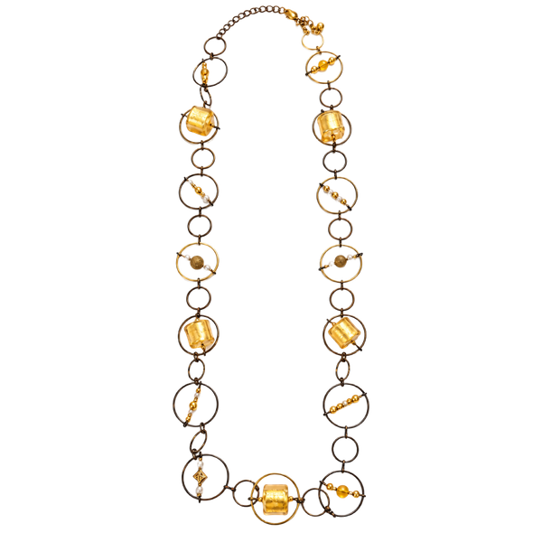  VIntage  Handcrafted Mini Vertigo Necklace Gold Brass Bead Link 