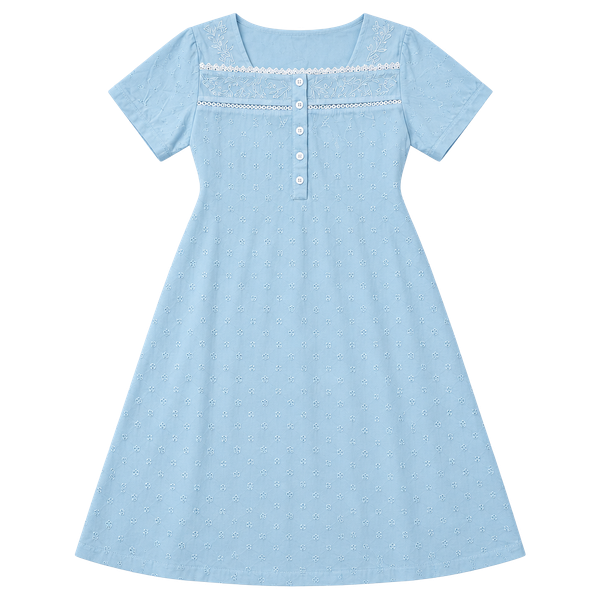 Bloggerlove Nightgown Size L Blue Embroidered Cotton Sleepwear