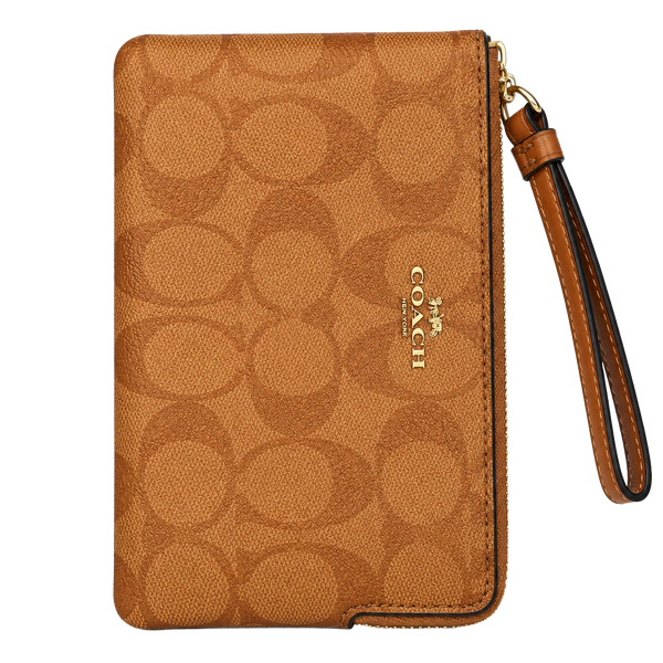 Coach Corner Zip Wristlet Signature Canvas Bright Mandarin 003-141