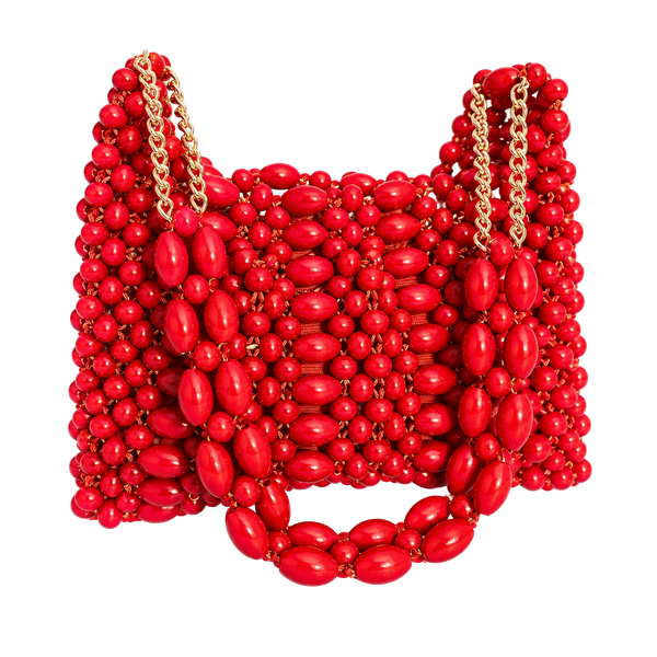 Vintage Red Wooden Bead Handbag Made in Japan 003-169