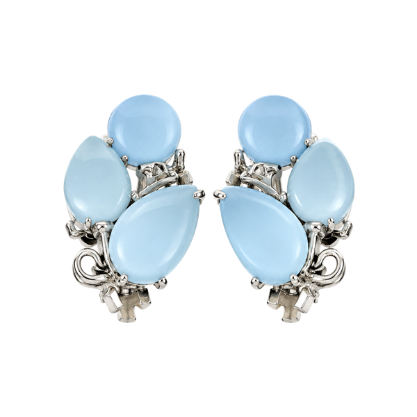 Lisner Vintage Blue Thermoset Clip-On Earrings Silver-Tone Metal