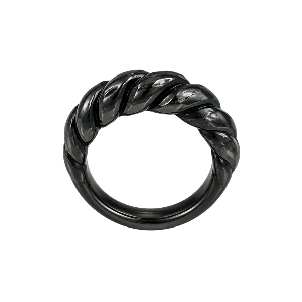 Vintage 1980s Black Carved Ribbed Dome Band Ring