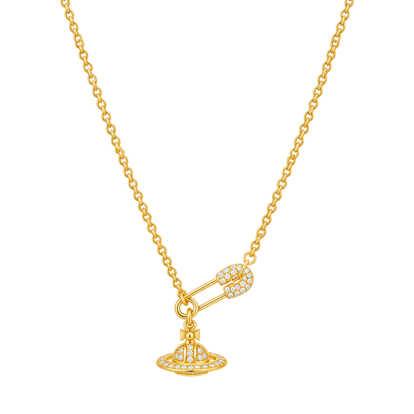 Vivienne Westwood Lucrece Orb Pendant Safety Pin Necklace Gold Crystal