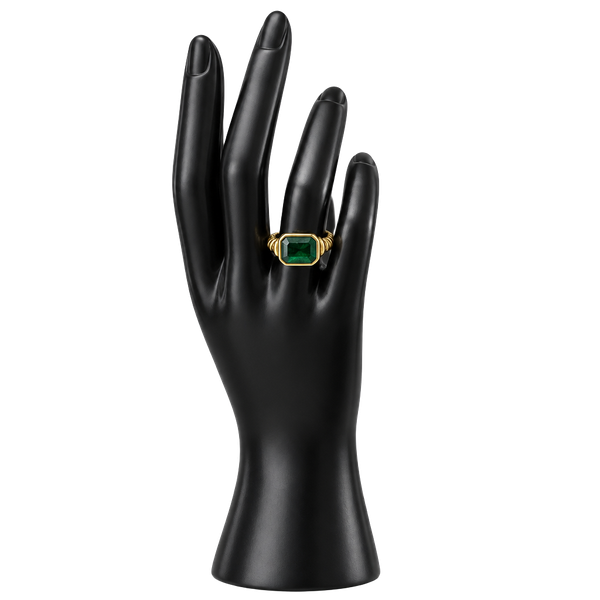 18K Gold Plated Twisted Signet Ring Emerald Green Zirconia