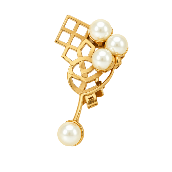 Vintage Gold Tone Faux Pearl Clip-On Earrings Art Deco Style