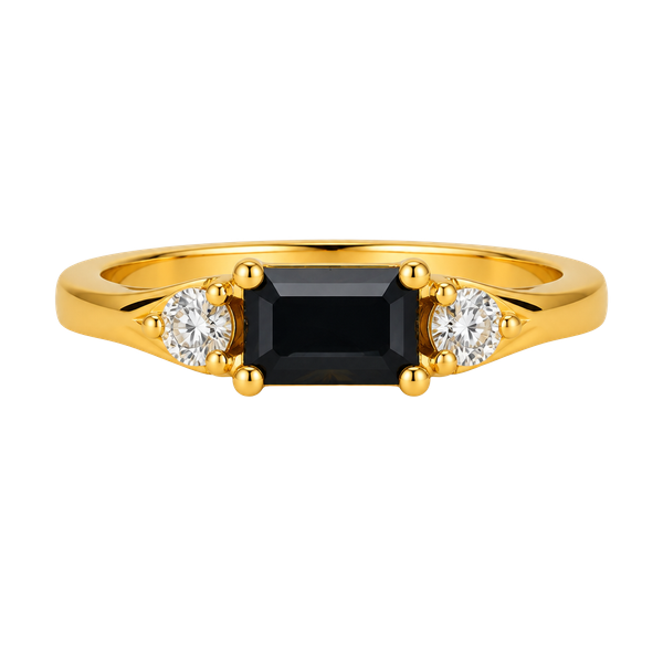 Y2K Black Onyx Baguette Gold Plated 925 Sterling Silver Ring