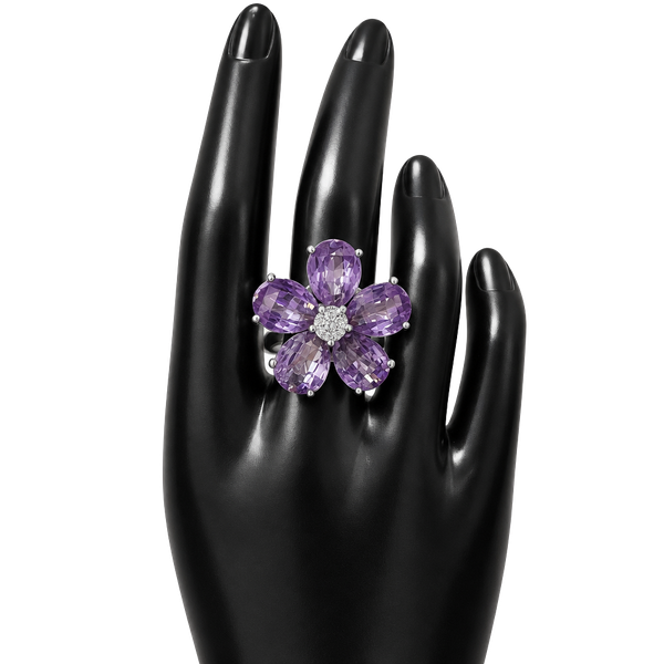 Nolan Miller Purple Crystal Flower Ring Silver Tone
