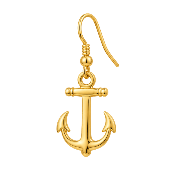Gold Tone Anchor Dangle Hook Earrings Nautical Marine
