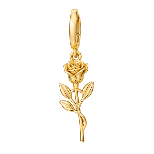 Gold Tone Rose Flower Charm Hoop Earrings Dangle Floral Jewelry