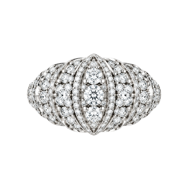 Vintage 1960s Art Deco Rhinestone Ring Silver Tone Pave Dome Cocktail Ring