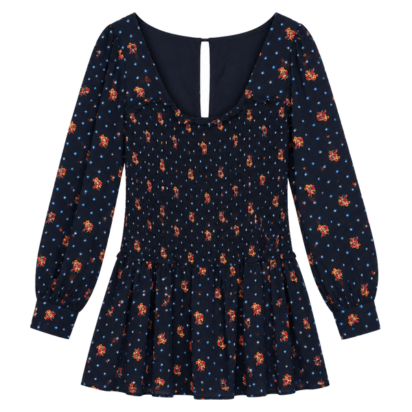 Free People Two Faces Smocked Printed Mini Dress