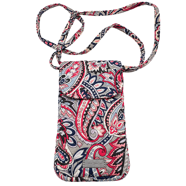 Vera Bradley Quilted Phone Crossbody Bag Gramercy Paisley Pink Gray