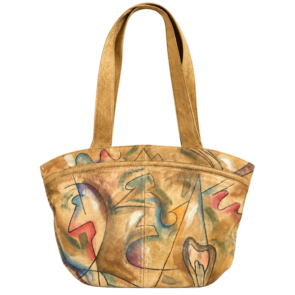 Vintage Sam Sam Hand Painted Leather Shoulder Bag Boho Abstract Wearable Art