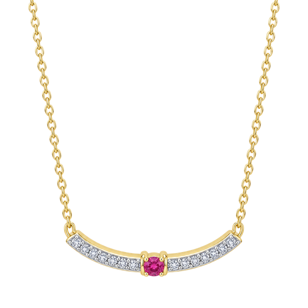 Ruby Diamond Curved Bar Necklace Sterling Silver Gold