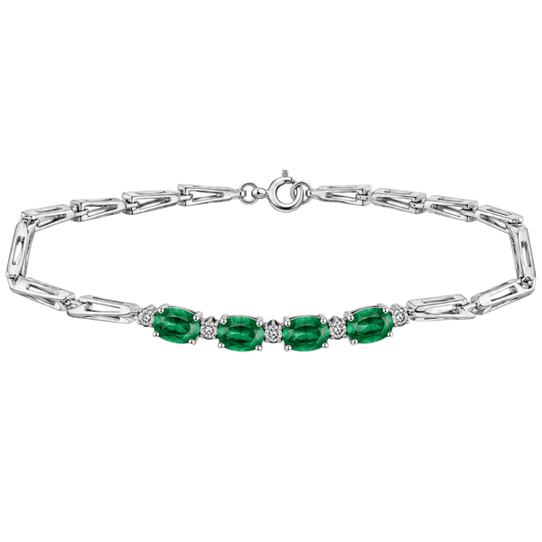 AMG 925 Sterling Silver Green Agate Diamond Bracelet 102