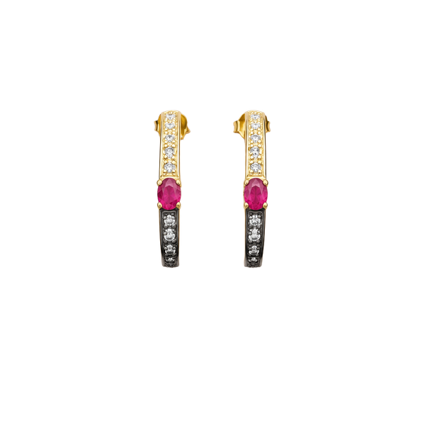 A. M. G. Ruby and Diamond Hoop Earrings 925 Sterling Silver