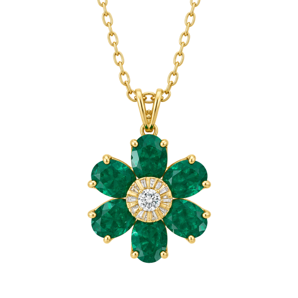A.M.G. Green Agate & Diamond Flower Pendant Necklace Sterling Silver