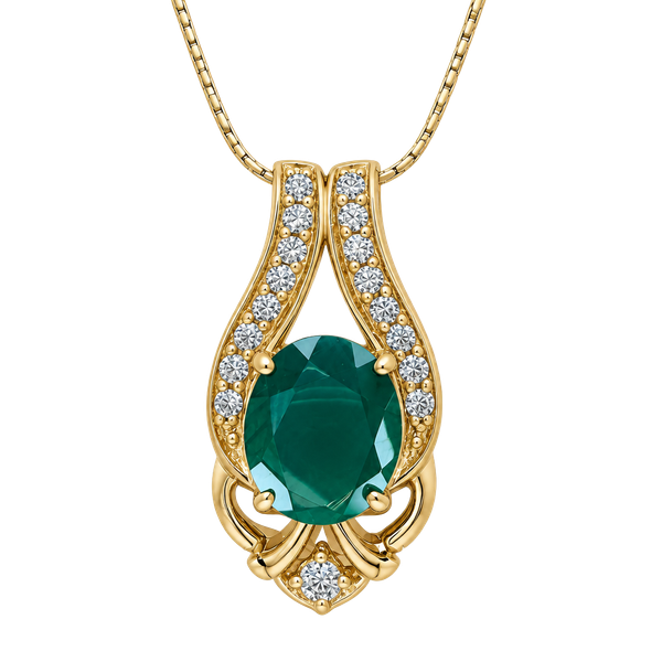 925 Sterling Silver Green Agate White Topaz Pendant Necklace