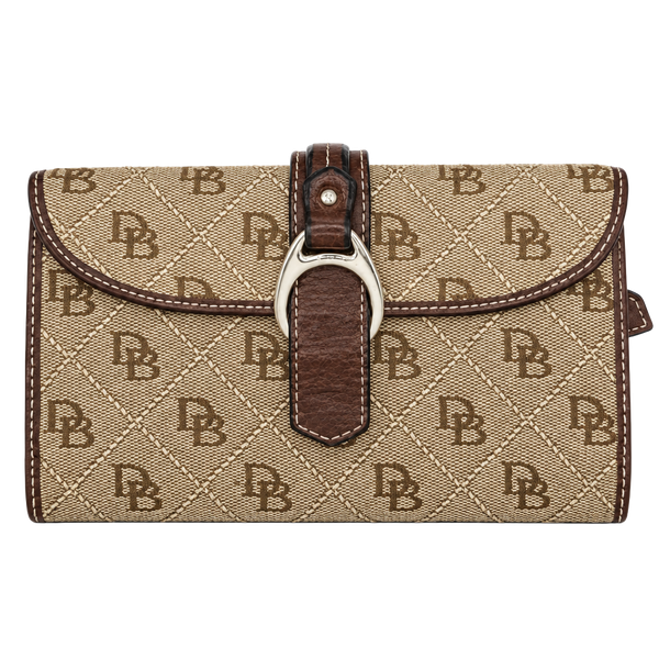 Dooney & Bourke Signature DB Monogram Continental Wallet Beige Brown
