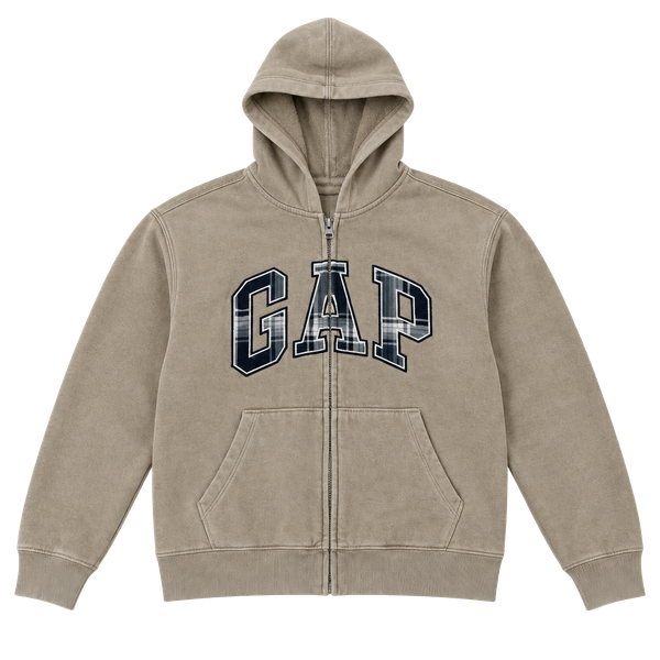 Gap Kids Logo Zip Hoodie Size XL Brown Plaid Arch Logo
