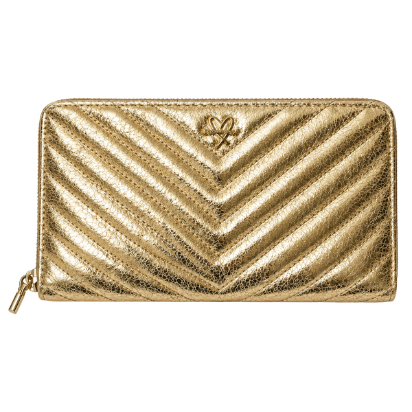 Victoria's Secret V-Quilt Zip Wallet Metallic Gold