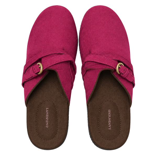 Lands' End Suede Clogs Buckle Berry Pink Wedge Shoes