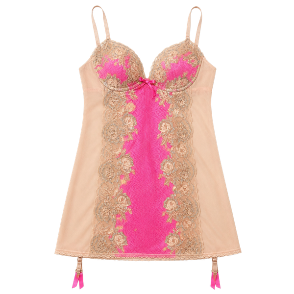 Victoria's Secret Lace Babydoll Slip Size 34C Pink Mesh Garter Dress
