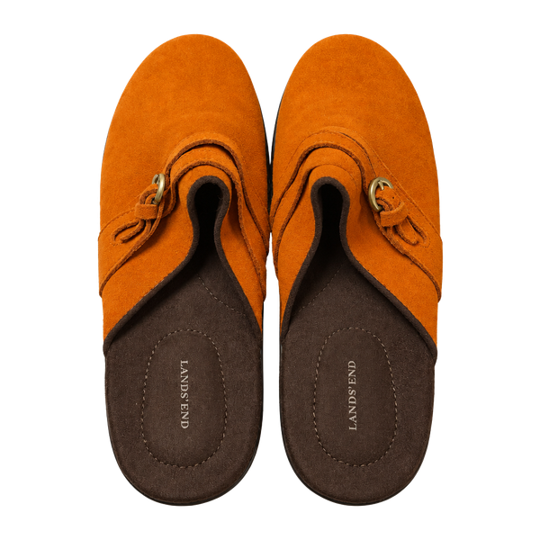Lands' End Suede Clogs With Buckle Detail Orange 