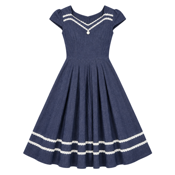 MUXXN Vintage Sailor Dress Size L Navy Blue Retro Pin Up