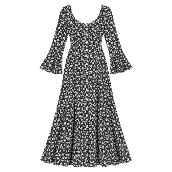 Moda Intl Floral Print Maxi Dress Size 12 Black Button Front