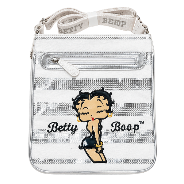Betty Boop Crossbody Messenger Bag White Sequin