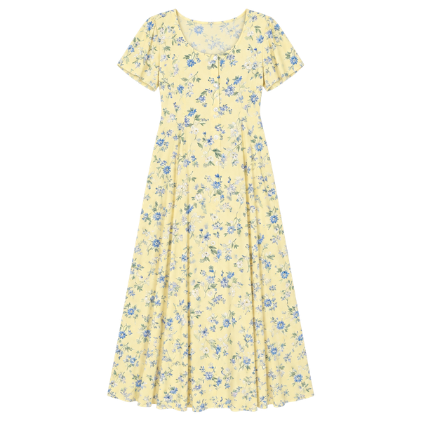 Division II Vintage Floral Maxi Dress Yellow Cottagecore