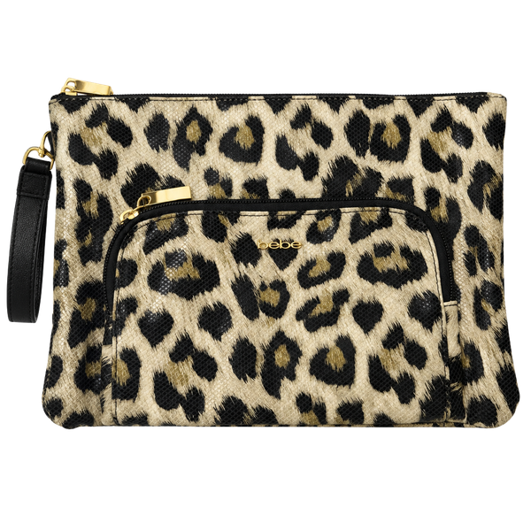 Bebe Leopard Print Clutch Wristlet Gold Hardware