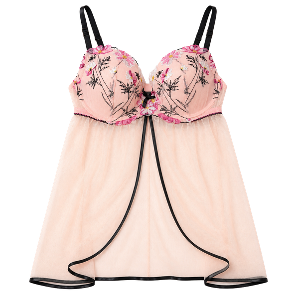 Victoria's Secret Babydoll Size 34D Pink Floral Mesh Slip Lingerie