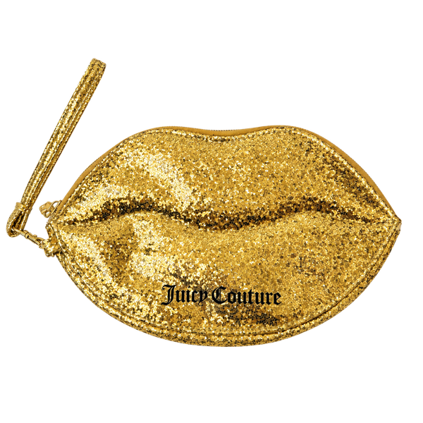 Juicy Couture Gold Glitter Lip Clutch Wristlet